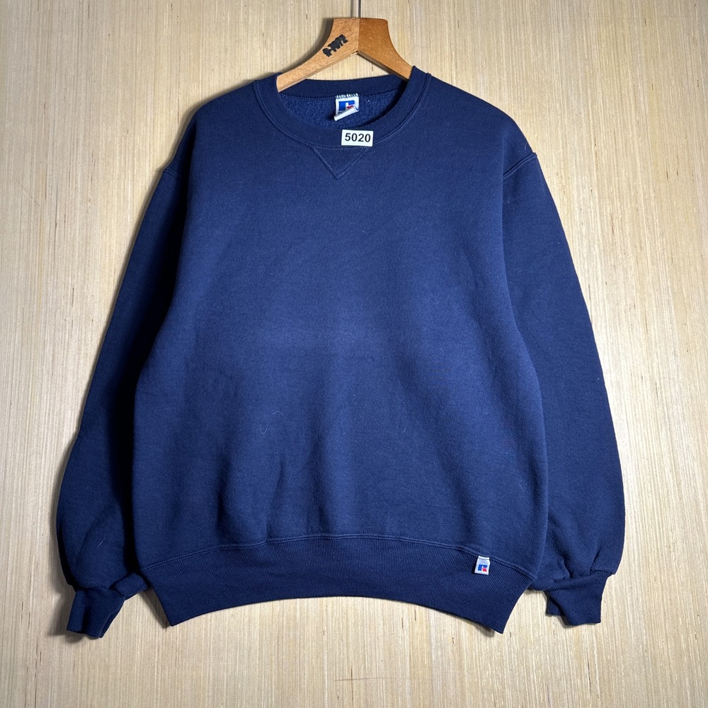 Vintage Russell Athletic Sweatshirt Mens Medium Blue 90s Blank Crewneck USA
